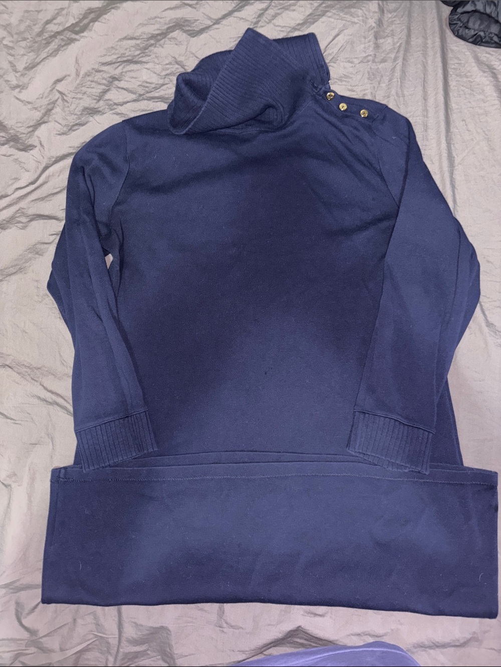 Vintage Ralph Lauren Navy Long Sleeve Knit Dress with Button Shoulder